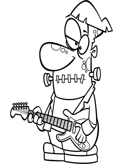 Frankenstein's monster plays an electric guitar coloring page