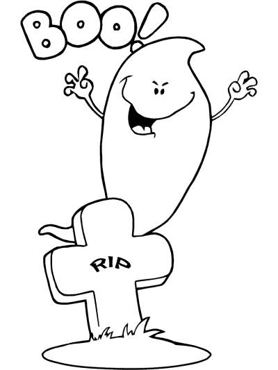 ghost at a gravestone coloring page