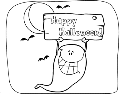 ghost happy halloween sign coloring page