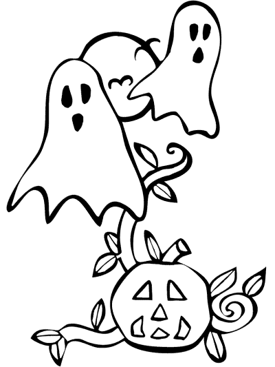 Ghosts and jack-o'-lantern coloring page