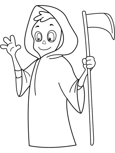 grim reaper costume trick-or-treater coloring page