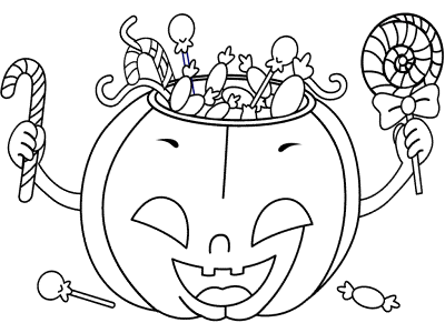 jack-o'-lantern candy bag bucket coloring page