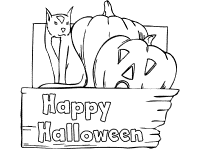 jack-o'-lantern and cat coloring page