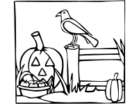 jack-o'-lantern and crow coloring page