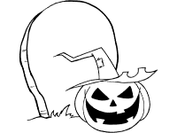 jack-o'-lantern at gravestone coloring page