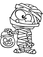 mummy costume trick-or-treater coloring page