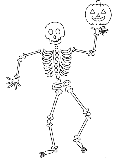 skeleton and jack-o-lantern coloring page