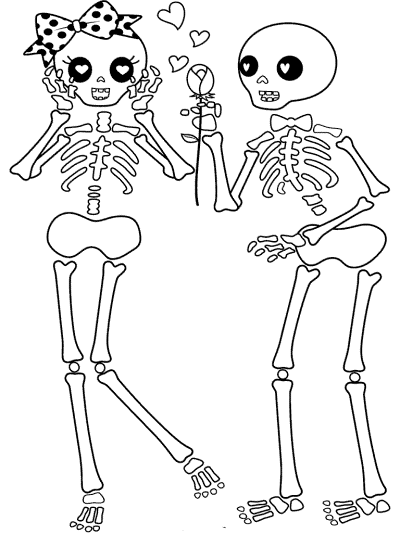 skeletons in love coloring page