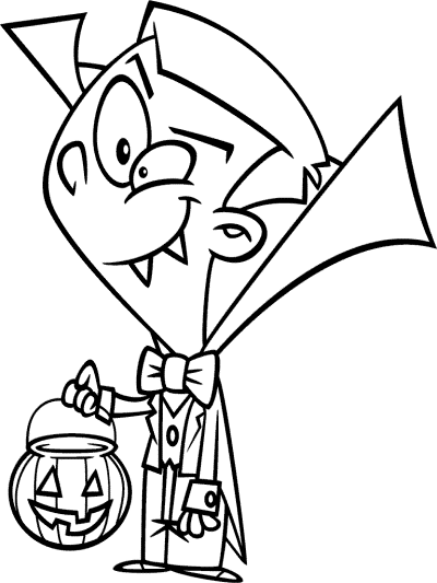 vampire kid trick-or-treater costume coloring page