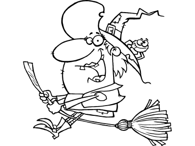 witch, black on a broomcoloring page