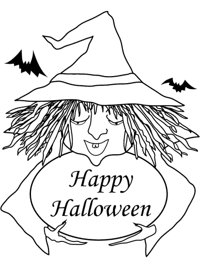 Happy Halloween witch coloring page