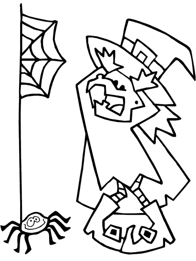 witch and a spider coloring page