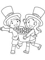 kids and shamrock basket coloring page