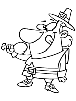 pilgrim with turkey drumstick coloring page