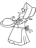 pilgrim woman and cooked turkey coloring page