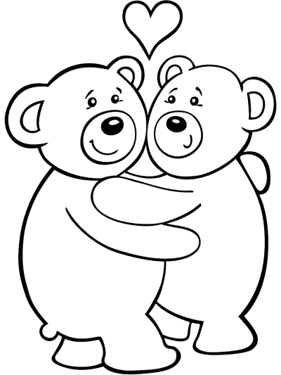 bears in love coloring page for valentine's day