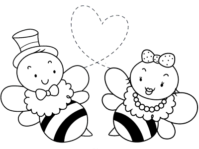 bees in love coloring page for valentine's day