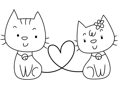 cats or kittens in love coloring page for valentine's day