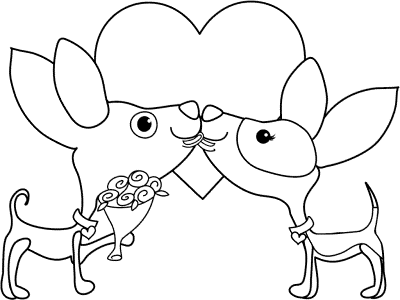 chihuahuas in love coloring page for valentine's day