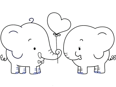 elephants and heart balloon coloring page for valentine's day