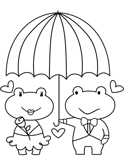 frogs in love coloring page for valentine's day