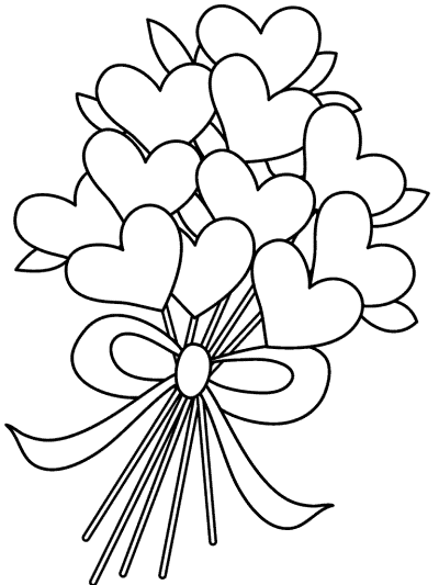 hearts bouquet coloring page for valentine's day