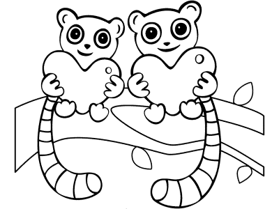 lemurs in love coloring page for valentine's day