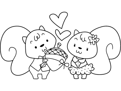 squirrels in love coloring page for valentine's day