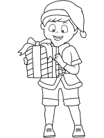 boy with gift in christmas attire coloring page