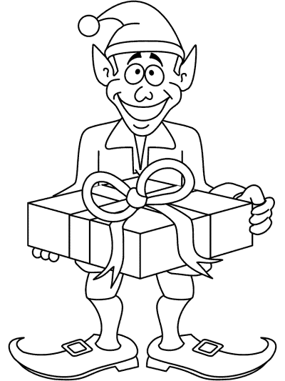 elf and gift  coloring page