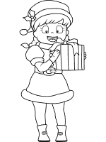 girl with gift in christmas attire coloring page