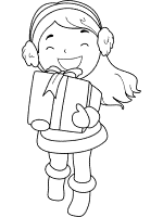 girl with gift in winter attire coloring page