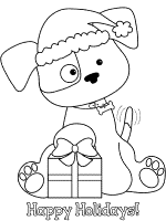 puppy and christmas gift coloring page