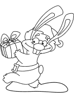 Christmas rabbit with santa hat and gift coloring page