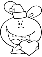 Christmas rabbit with santa hat and heart coloring page