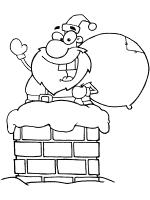 santa claus with gift sack in chimney coloring page