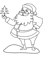 santa holds a a little tree or sappling coloring page