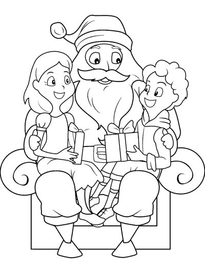 santa claus and kids coloring page