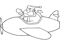 santa claus delivers gifts on an airplane coloring page