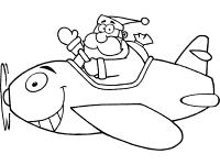 santa claus delivers gifts on an airplane coloring page