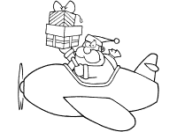 santa claus delivers gifts on an airplane coloring page