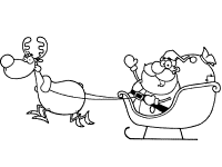 santa claus, rudolph and sleigh coloring page