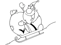 santa claus with gift sack sledding coloring page