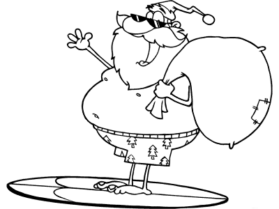 santa claus surfing coloring page