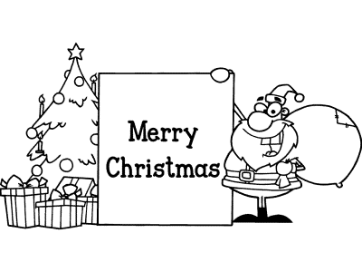 Santa, Christmas tree and sign  coloring page