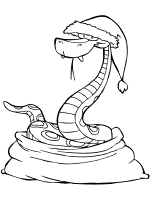 christmas snake with santa in a gift sack coloring page