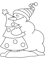 christmas tree and snowman coloring page