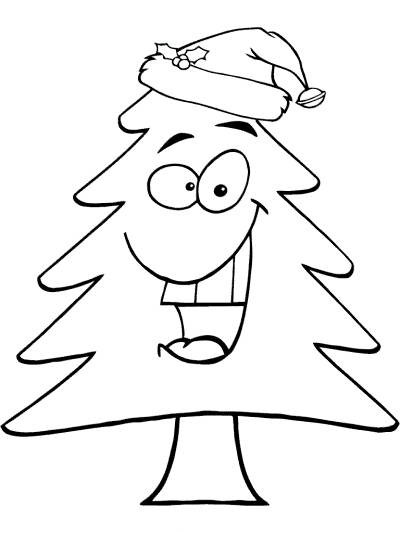  Christmas tree with a santa hat coloring page