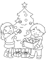 kids decorate christmas tree coloring page