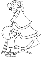 kids decorate christmas tree coloring page